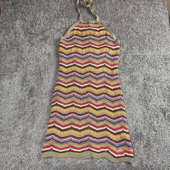 SO Dresses & Skirts - Womens Dress S/M Chevron‎ Knit Halter Crochet Retro Boho Festival Summer Y2K
